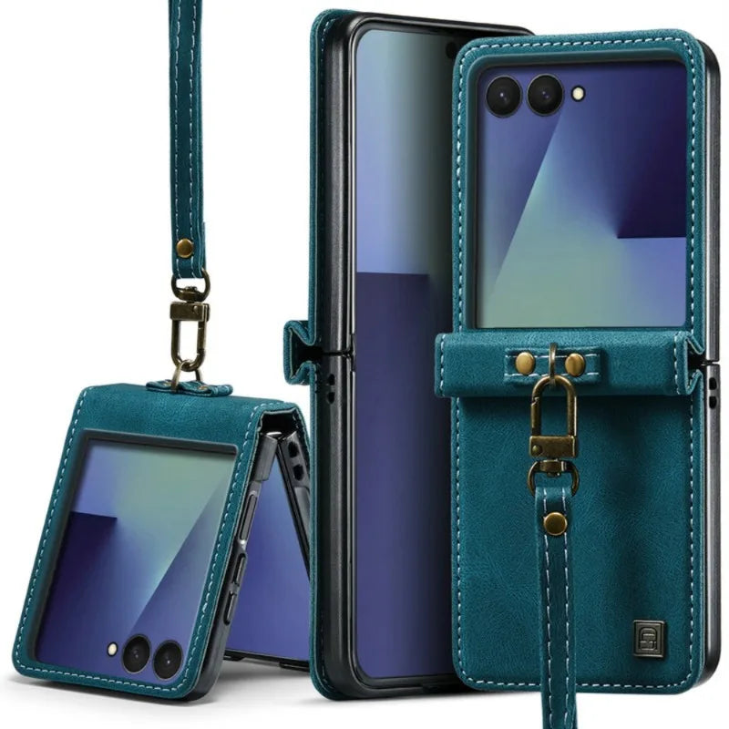PU Leather Case with Detachable Wrist Lanyard for Samsung Galaxy Z Flip 8