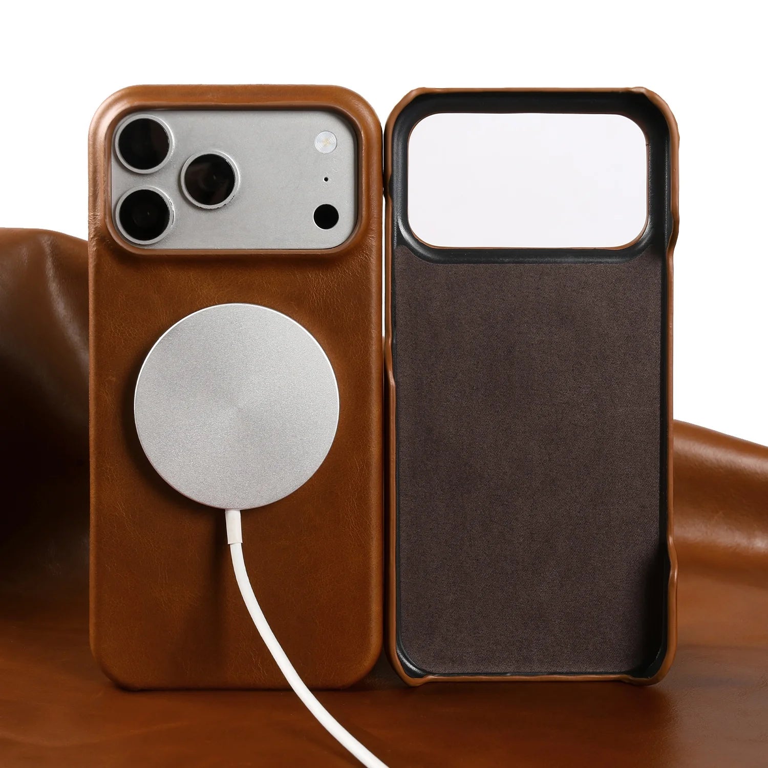 Classic Genuine Cowhide Leather MagSafe Case for iPhone 17 Series
