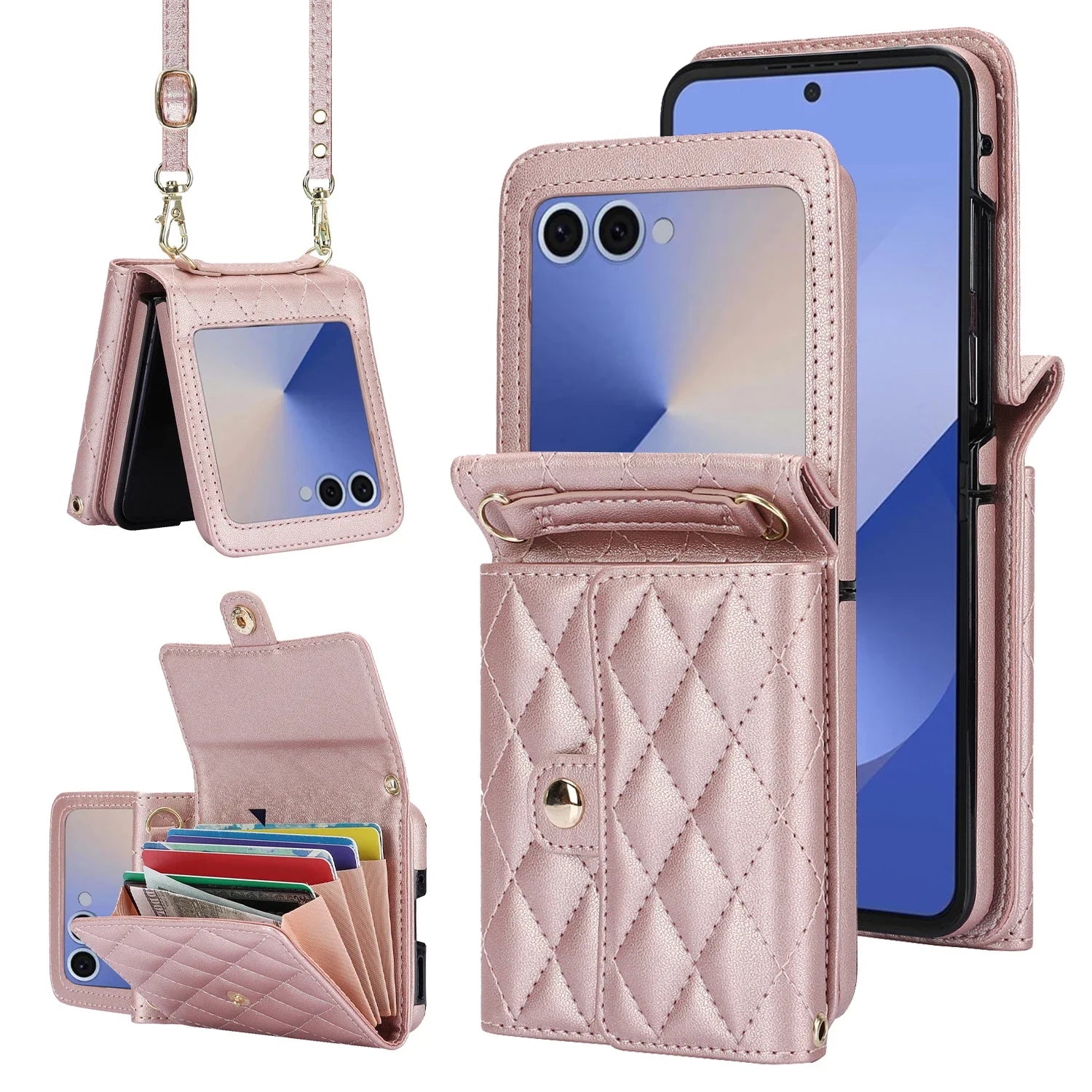 Crossbody PU Leather Phone Case with RFID Blocking & Card Slots for Samsung Galaxy Z Flip 7
