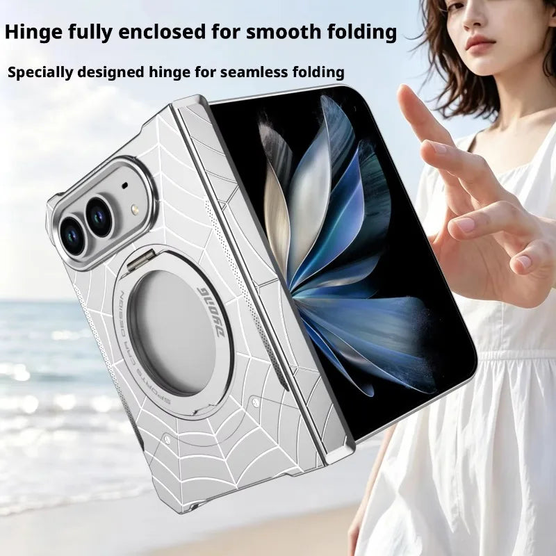 Spider Web Textured MagSafe Case with 360° Rotating Ring Stand for iPhone Duo