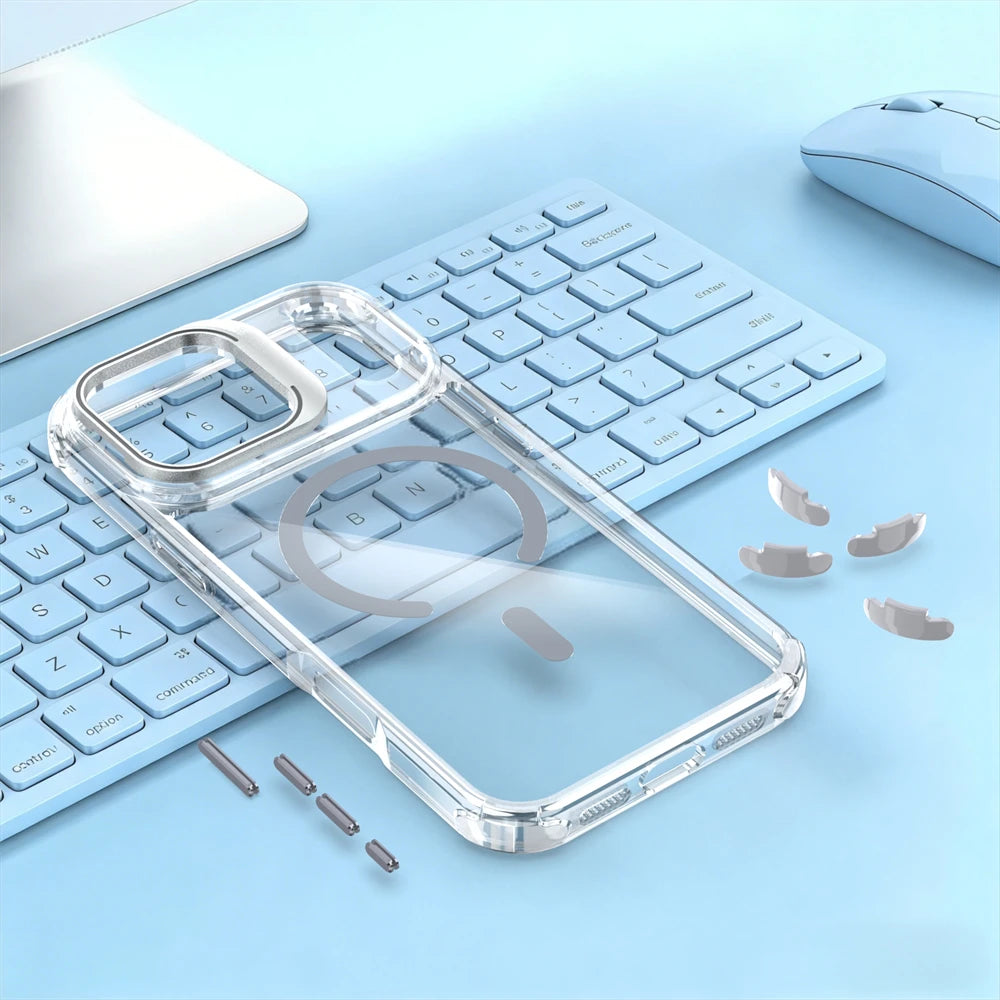 iPhone 17 Series Transparent MagSafe Case with Hidden Lens Stand