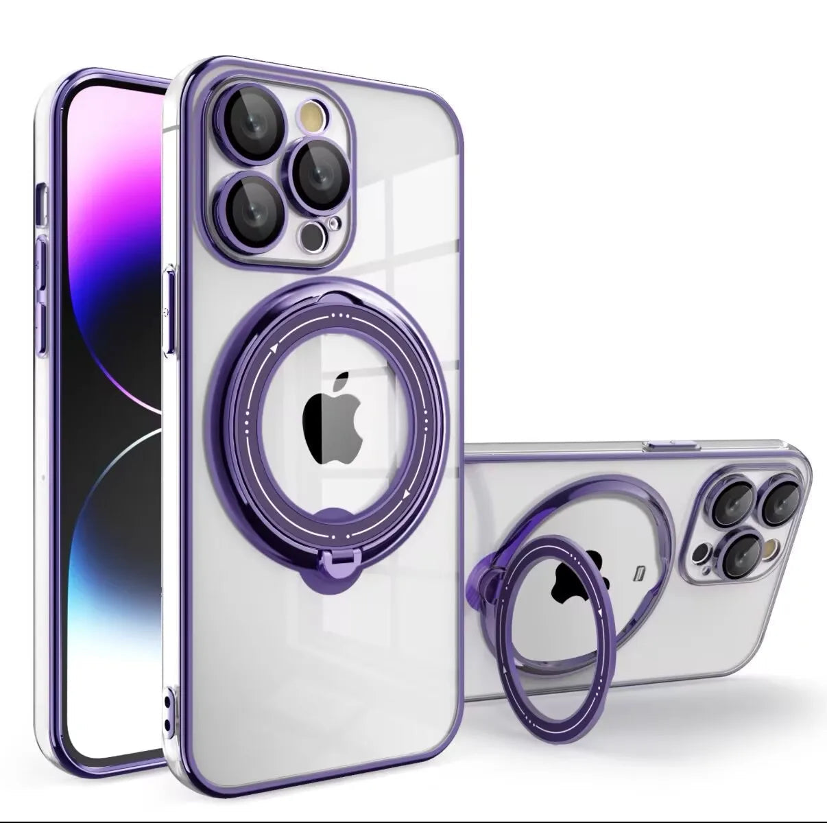 Shockproof Clear MagSafe Case with 360° Rotating Ring Stand for iPhone 15 Series