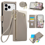 Pebbled Leather Crossbody Wallet Case with Detachable Shoulder Strap for iPhone 18 Series