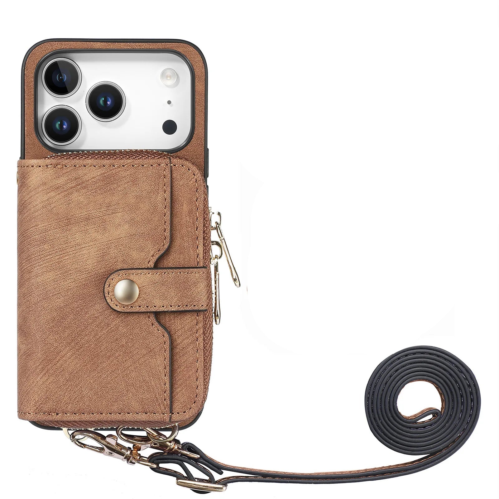 Multi-Functional Crossbody Leather Case with Card Slots & Zipper Pouch for iPhone 17 Series