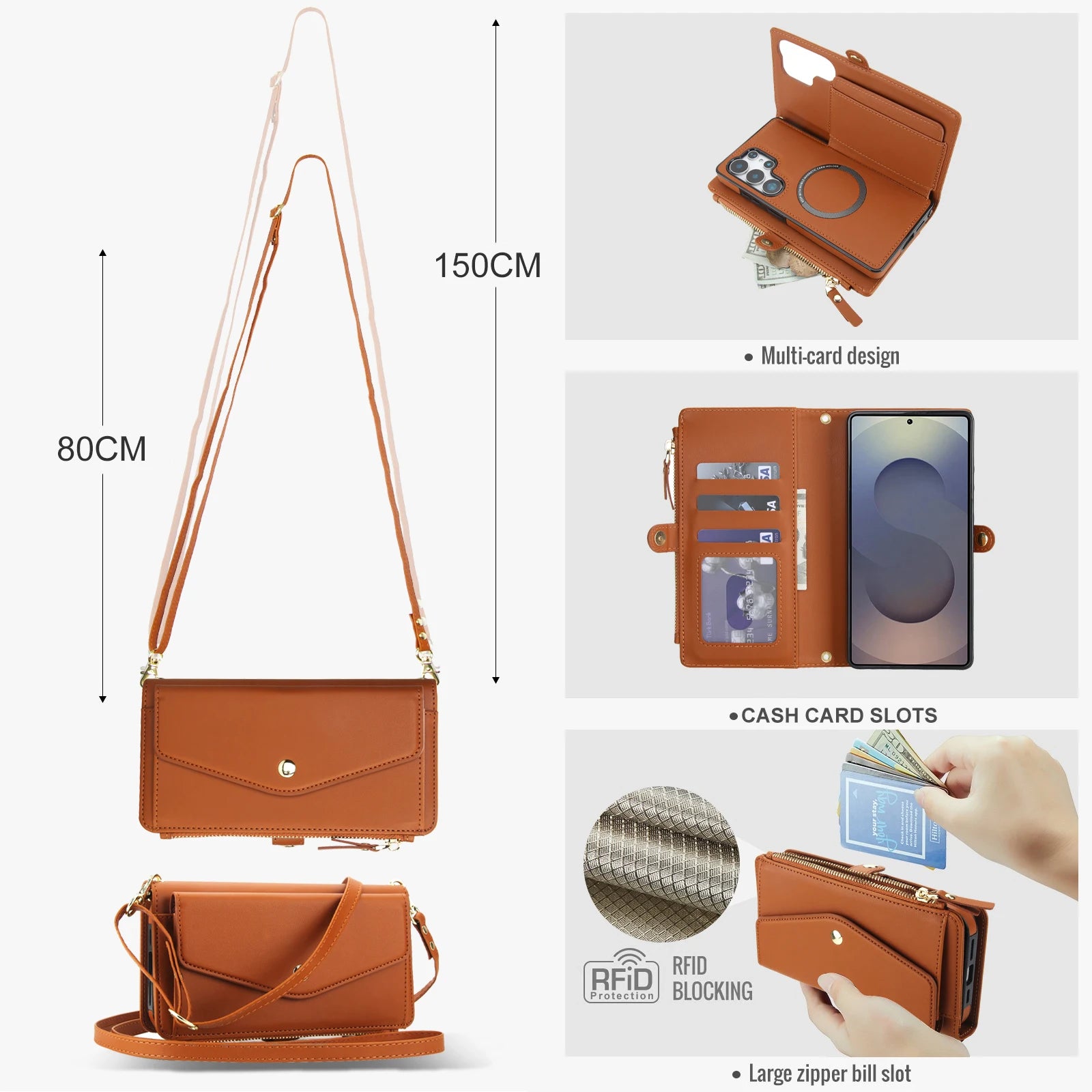 Crossbody Magnetic Leather Wallet Case for Samsung Galaxy S25 Series