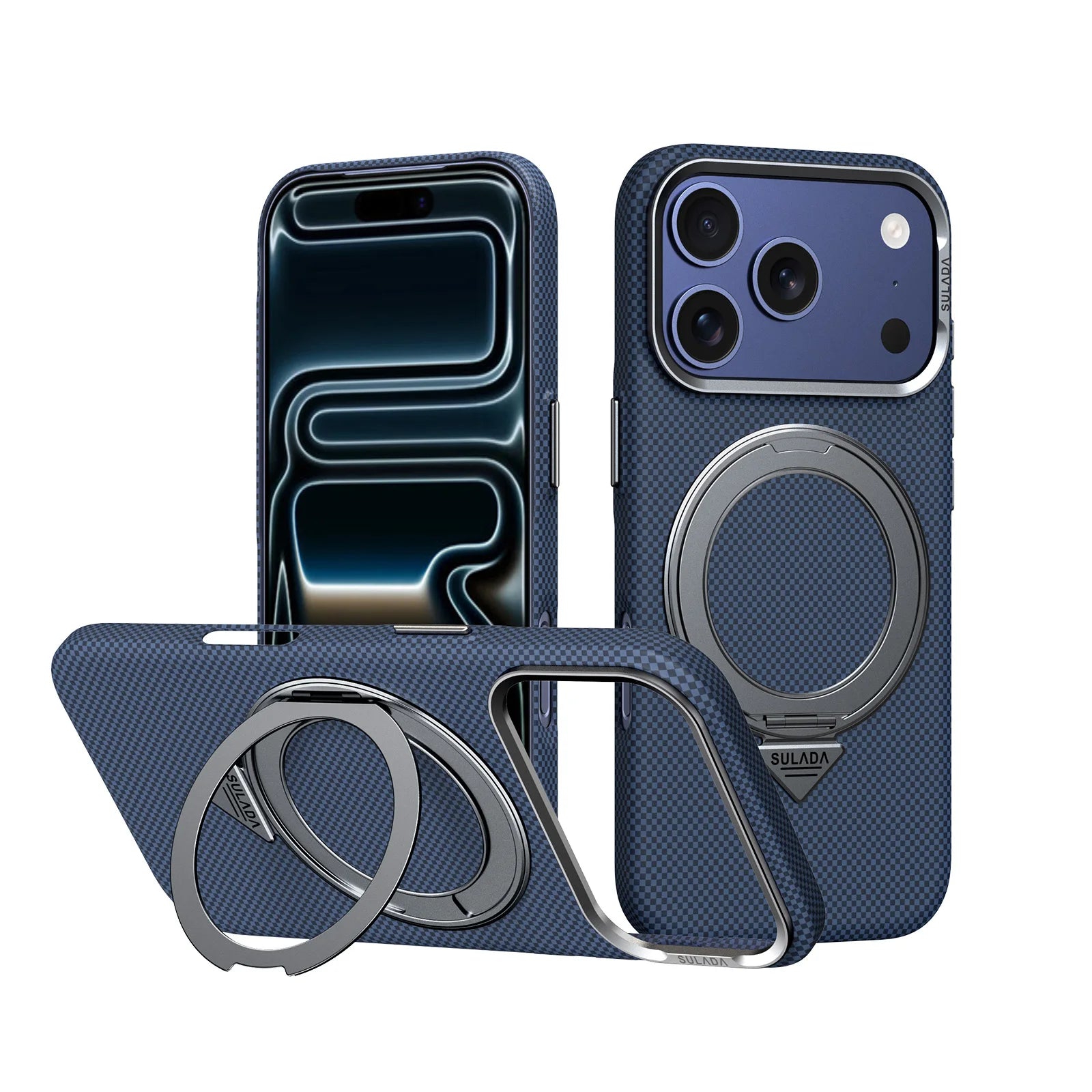 MagSafe Compatible Gingham Texture Case with 360° Rotating Bracket for iPhone 17 Series