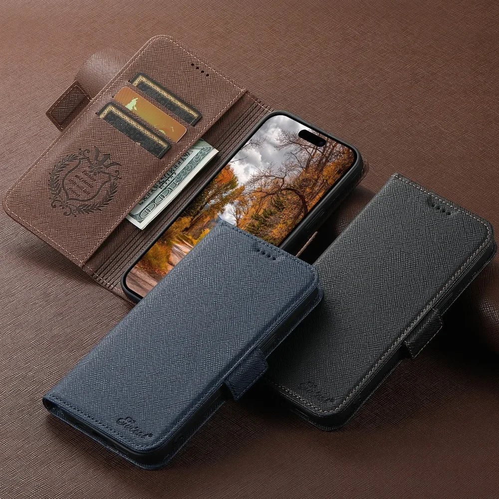 iPhone 15 Series Flip Leather MagSafe Case with Card Holder