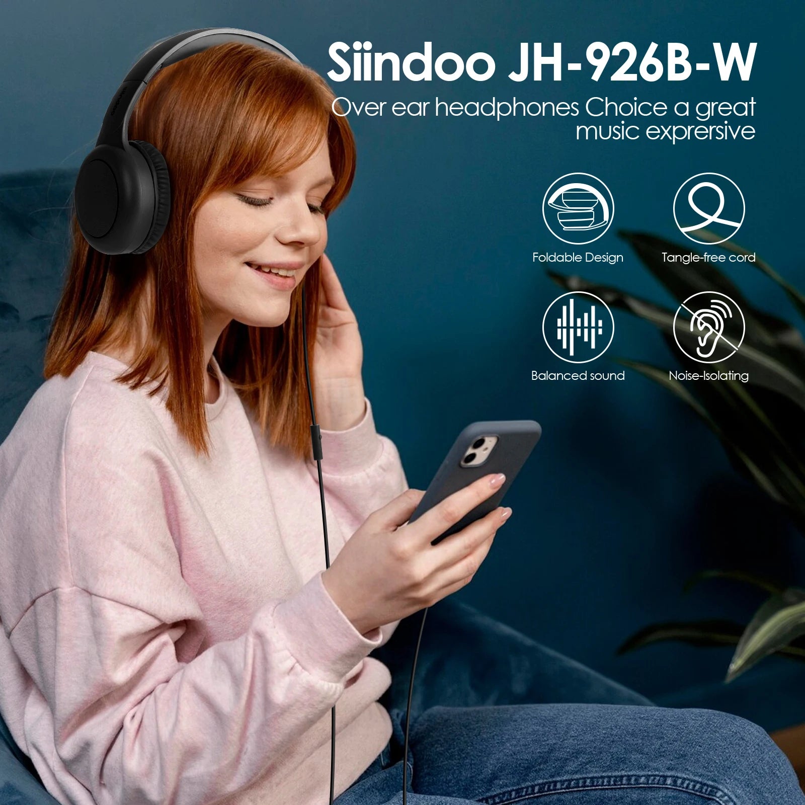 Siindoo 926B-W Wired On-Ear Headphones with Microphone