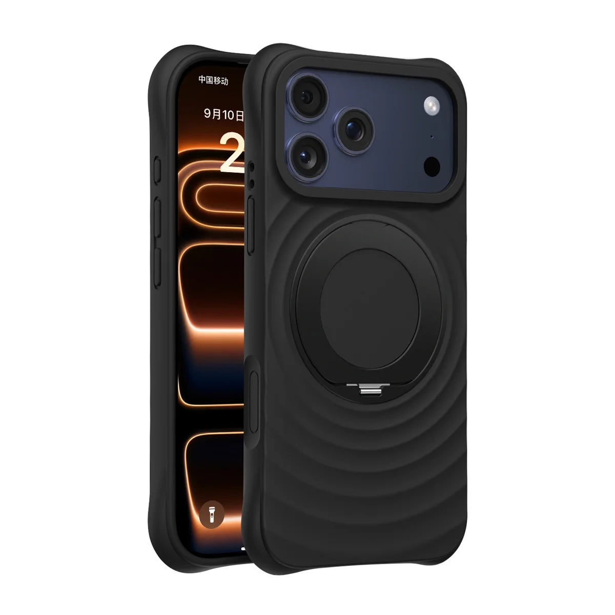 Water Ripple Silicone Case with 360-Degree Holder for iPhone 17 Series