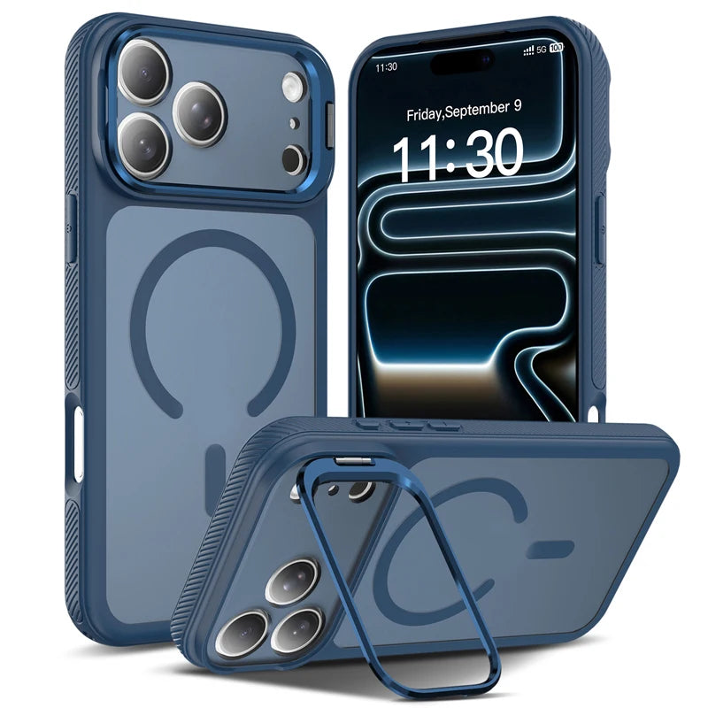 Translucent Shockproof Magnetic Kickstand Case with Embedded Ring Stand for iPhone 18 Series