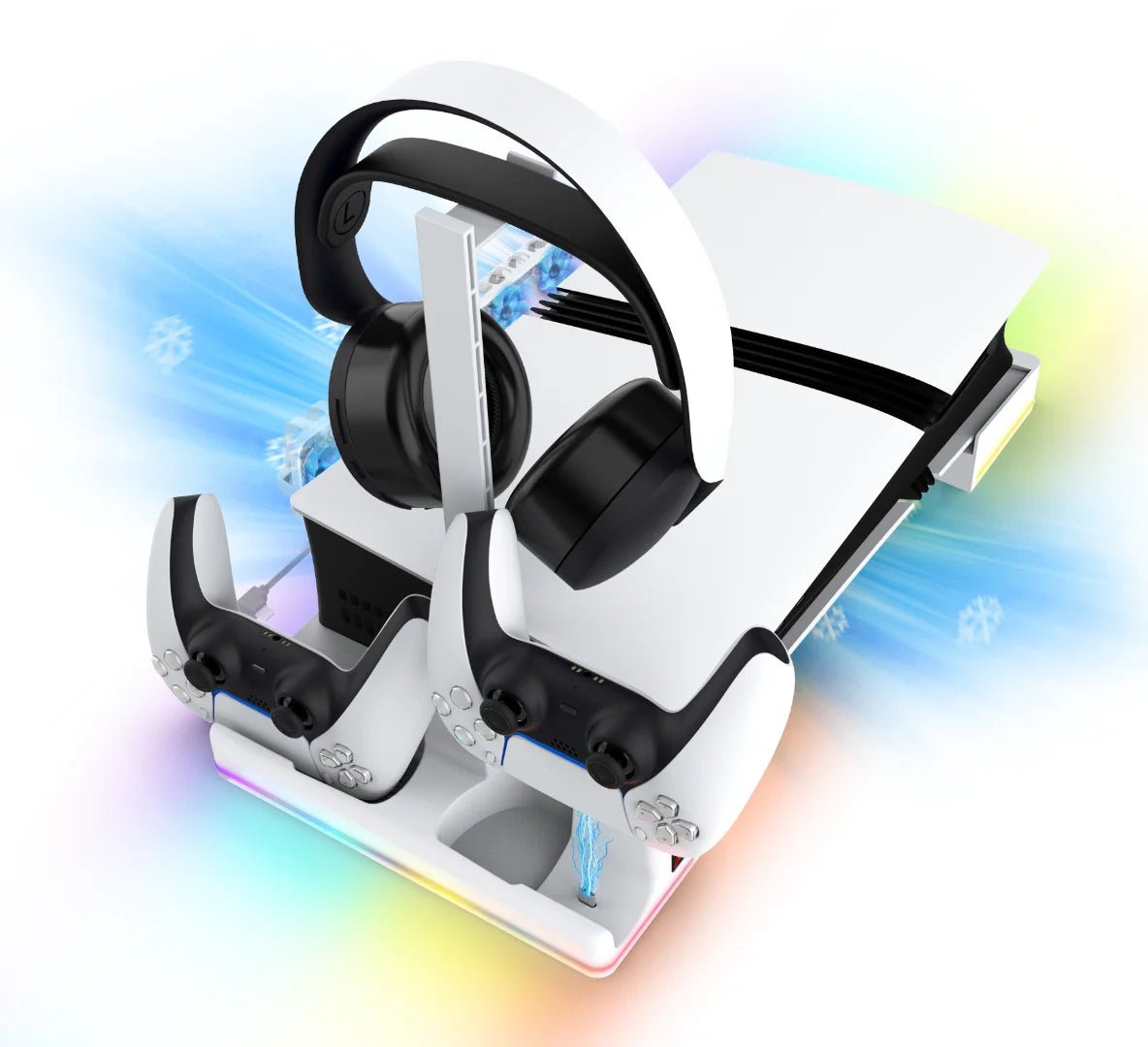 PlayStation 5 Slim Horizontal Stand with RGB Lighting & Triple Cooling Fans
