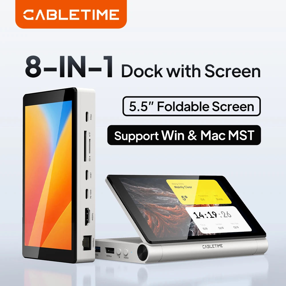 CABLETIME 5.5" Foldable Screen USB-C Dock