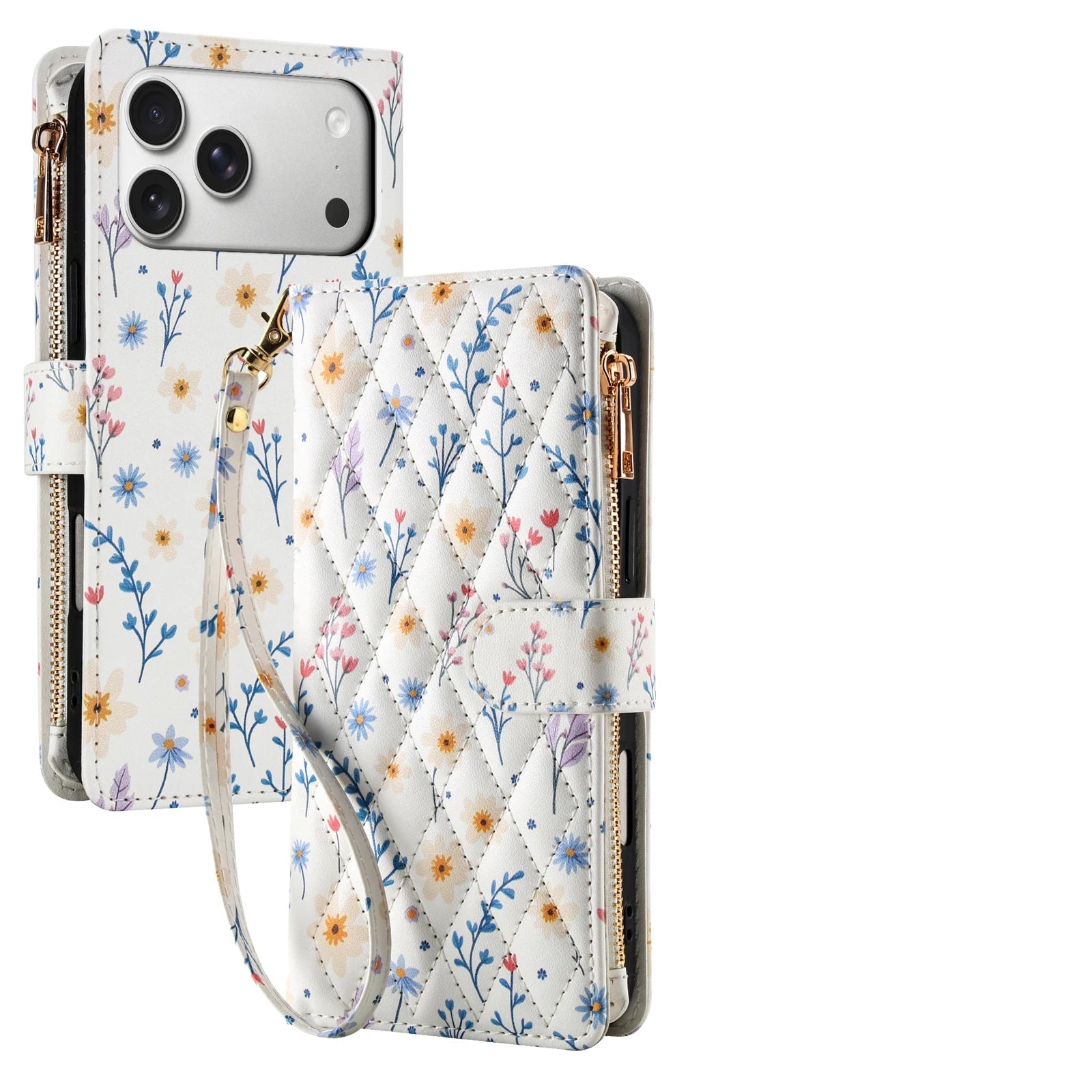 Embossed Leather Crossbody Wallet Case with Zipper Card Slot for iPhone 17 Series
