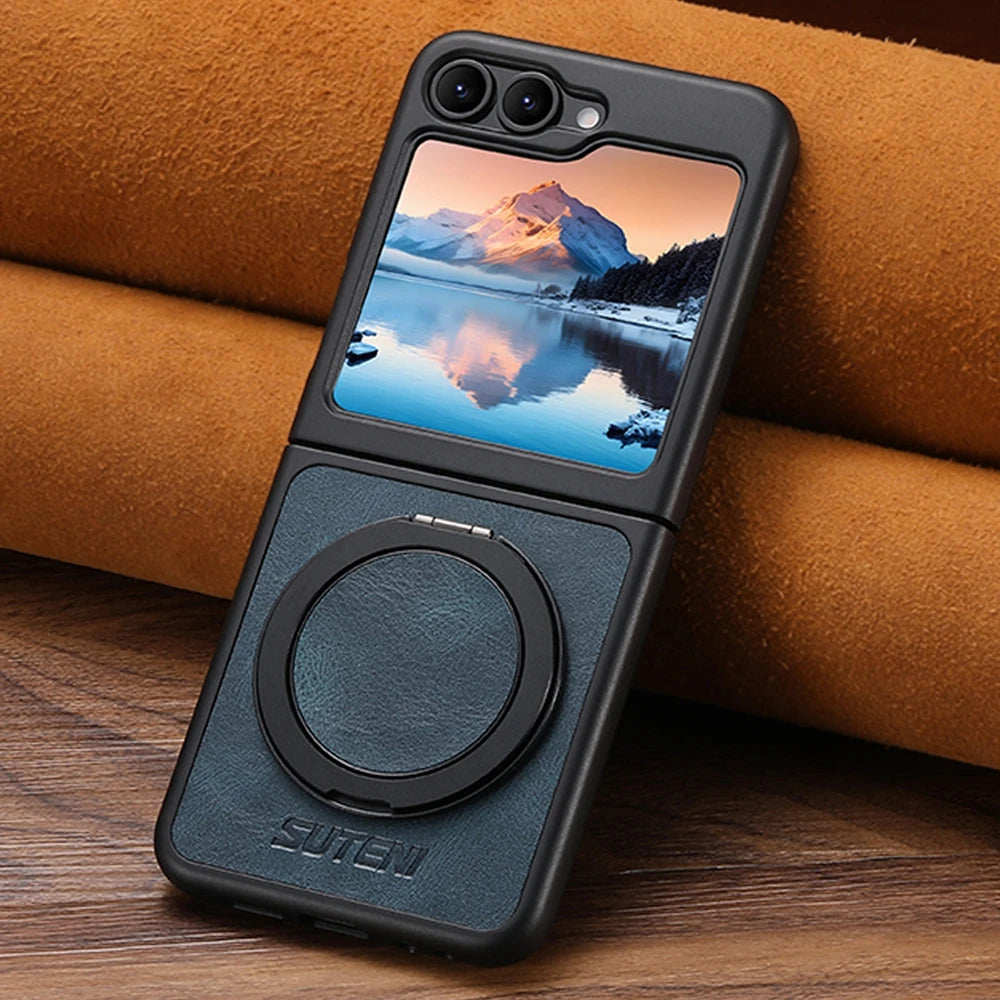 Premium Leather Magnetic Flip Case with Ring Bracket for Samsung Galaxy Z Flip 6