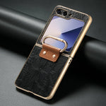 Embossed Leather Protective Case with Ring Stand for Samsung Galaxy Z Flip 6