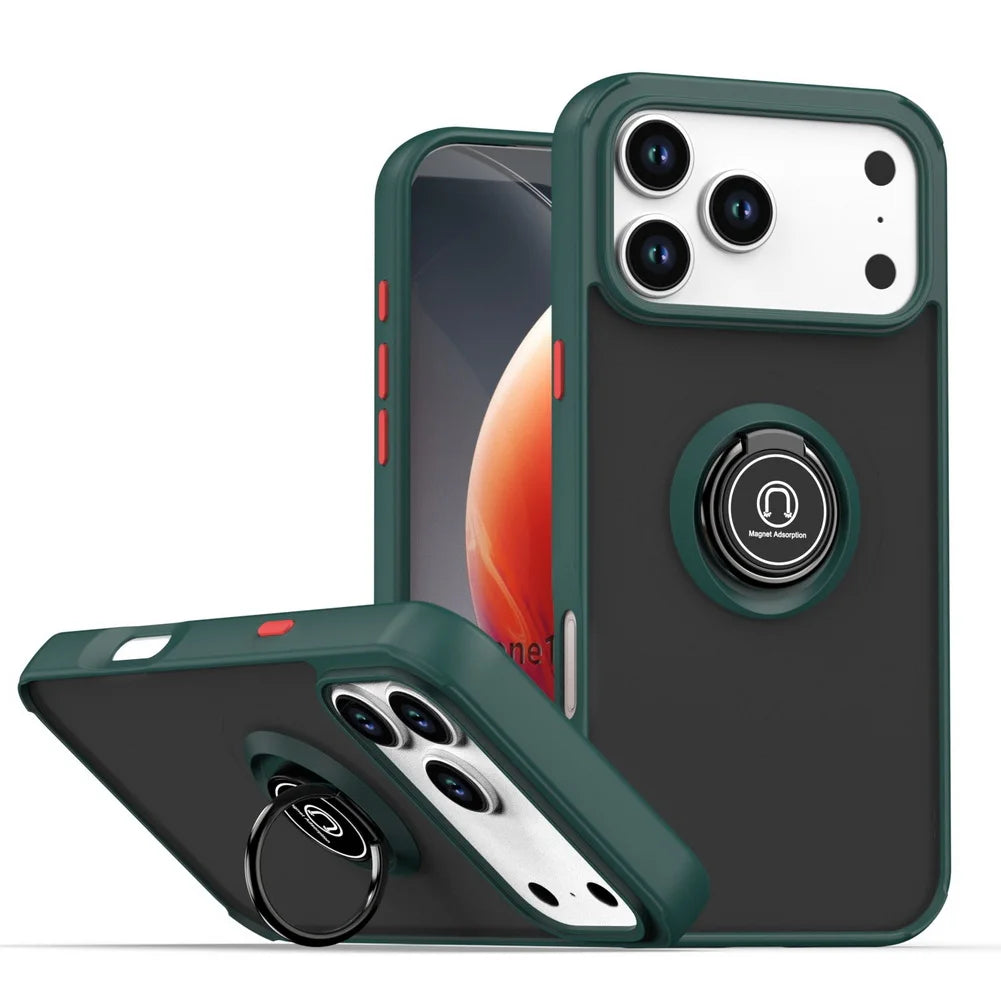 Shockproof Armor Matte Case with Magnetic Ring Holder for iPhone 17 Series
