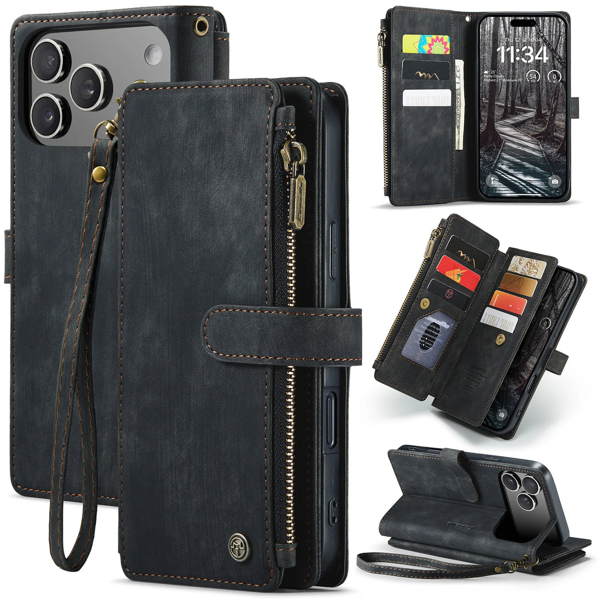 10-Card Leather Wallet Case with Detachable Lanyard for iPhone 18 Series