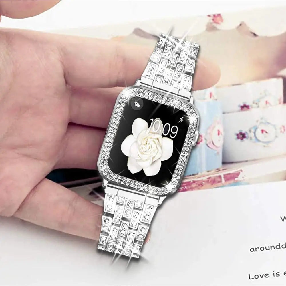 Diamond Stainless Steel Bracelet + Case for Apple Watch