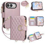 Leather Diamond-Quilted Crossbody Wallet Case with Detachable Long Lanyard Strap for iPhone Duo