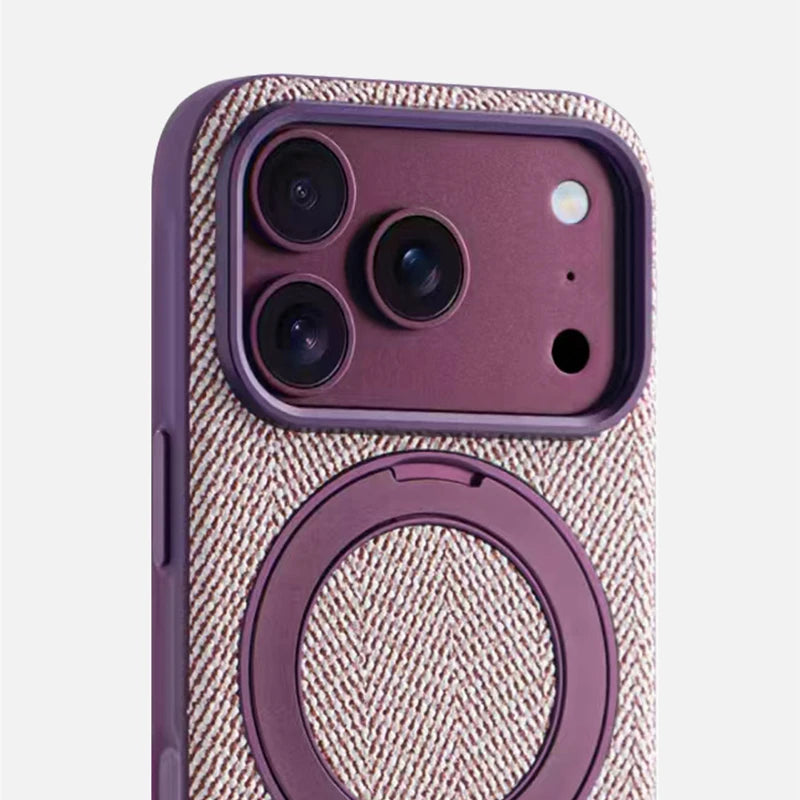 Canvas Weave MagSafe Case with 360° Rotating Ring Stand for iPhone 18 Series