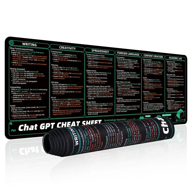 Large Mousepad With Laminated ChatGPT Cheat Sheet
