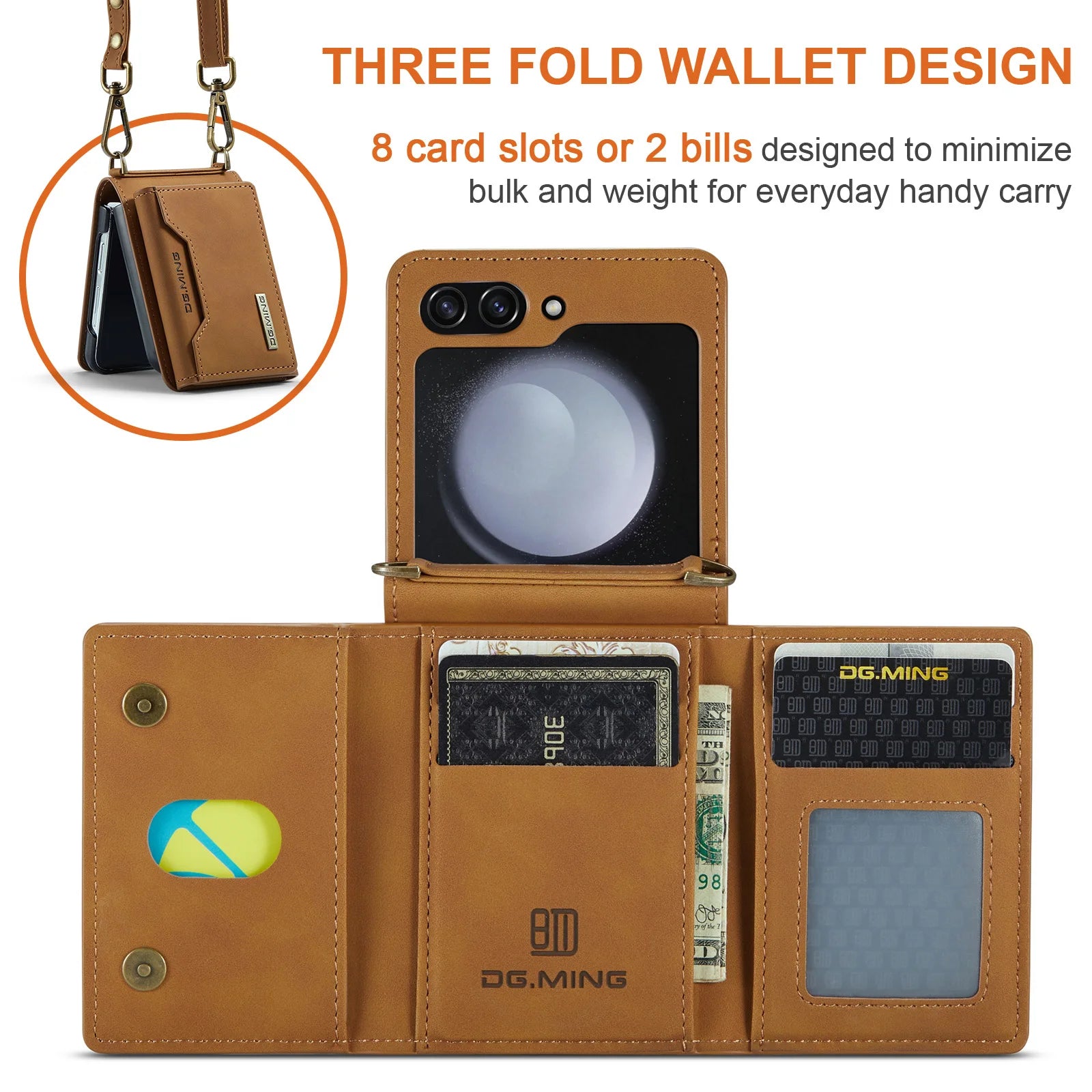 Multifunctional Storage Card Wallet PU Shock Absorbing Cover With Drawstring Foldable Phone Case for Samsung Galaxy Z Flip 5
