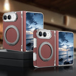 Lychee-Pattern Leather MagSafe Stand Case for iPhone Duo