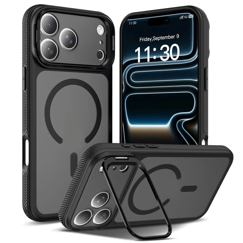 Translucent Shockproof Magnetic Kickstand Case with Embedded Ring Stand for iPhone 18 Series