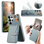 Pebble-Grain Leather Multi-Card Kickstand Case with Mirror for Samsung Galaxy S26 Series