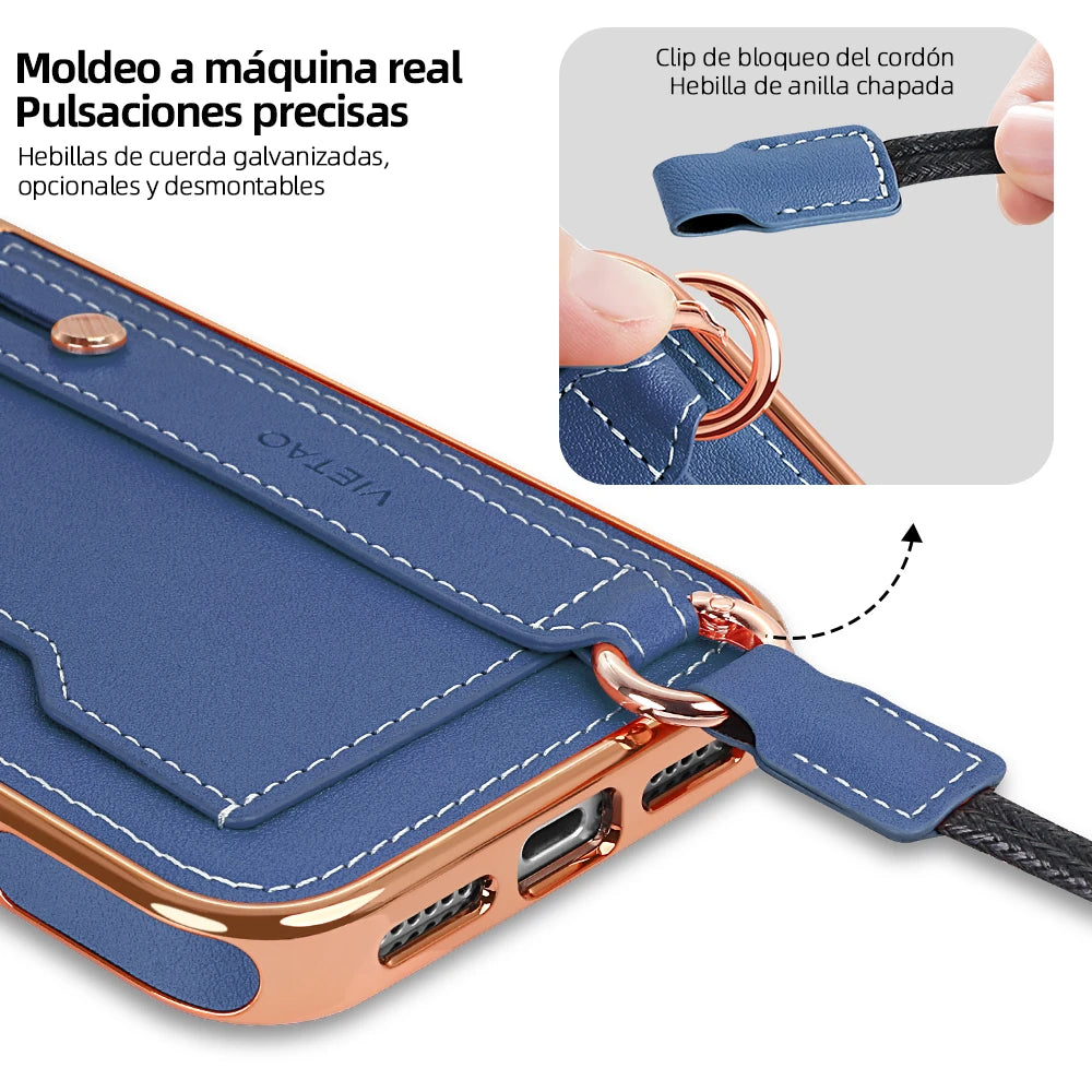 Lychee Grain Leather Crossbody Case with Detachable Neck Strap for iPhone 17 Series