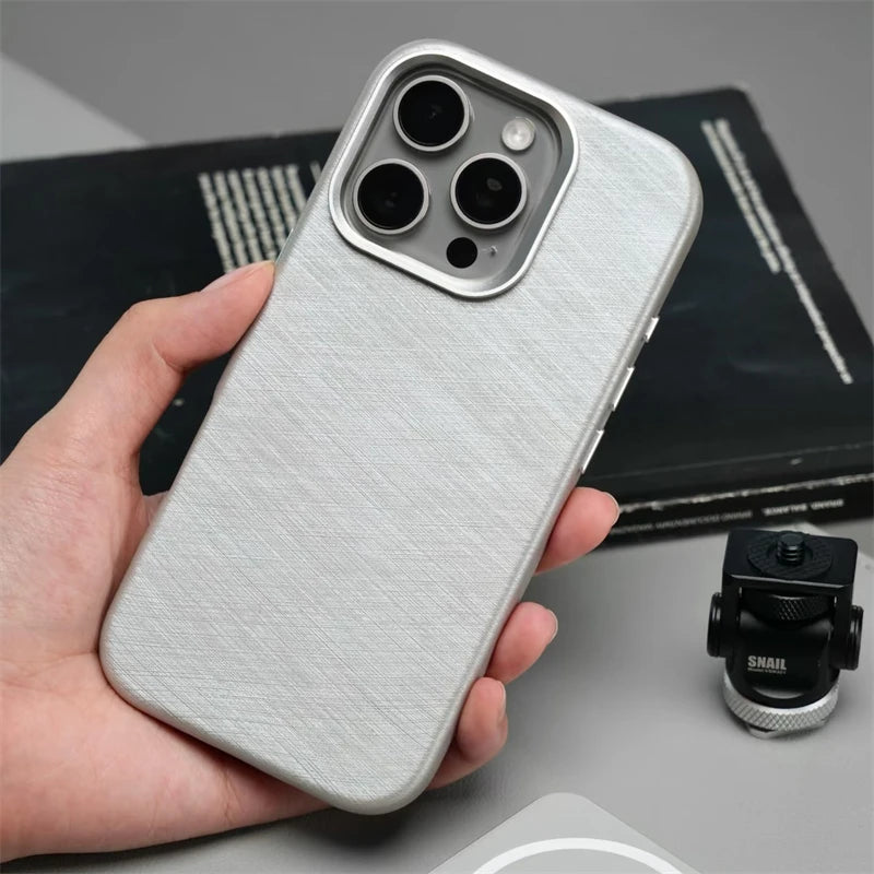 Luxury Silk Leather Texture MagSafe Case for iPhone 16 Series
