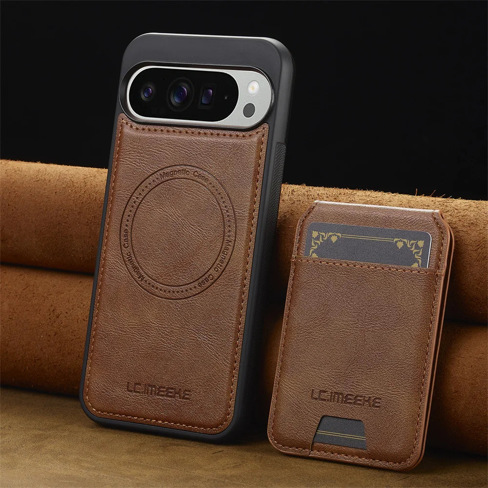 Leather Magnetic Wallet Case with Detachable Card Holder for Google Pixel 10 Series