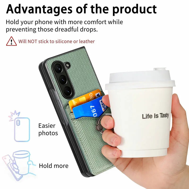 Luxury Leather Case for Samsung Galaxy Z Fold 6 with Card Holder & Magnetic Ring Stand