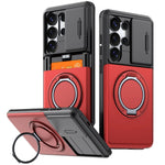 Shockproof Case with Sliding Camera Cover and Folding Ring for Samsung Galaxy S25 Series