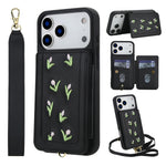 Skin Feel Embroidered Leather Wallet Case for iPhone 17 Series