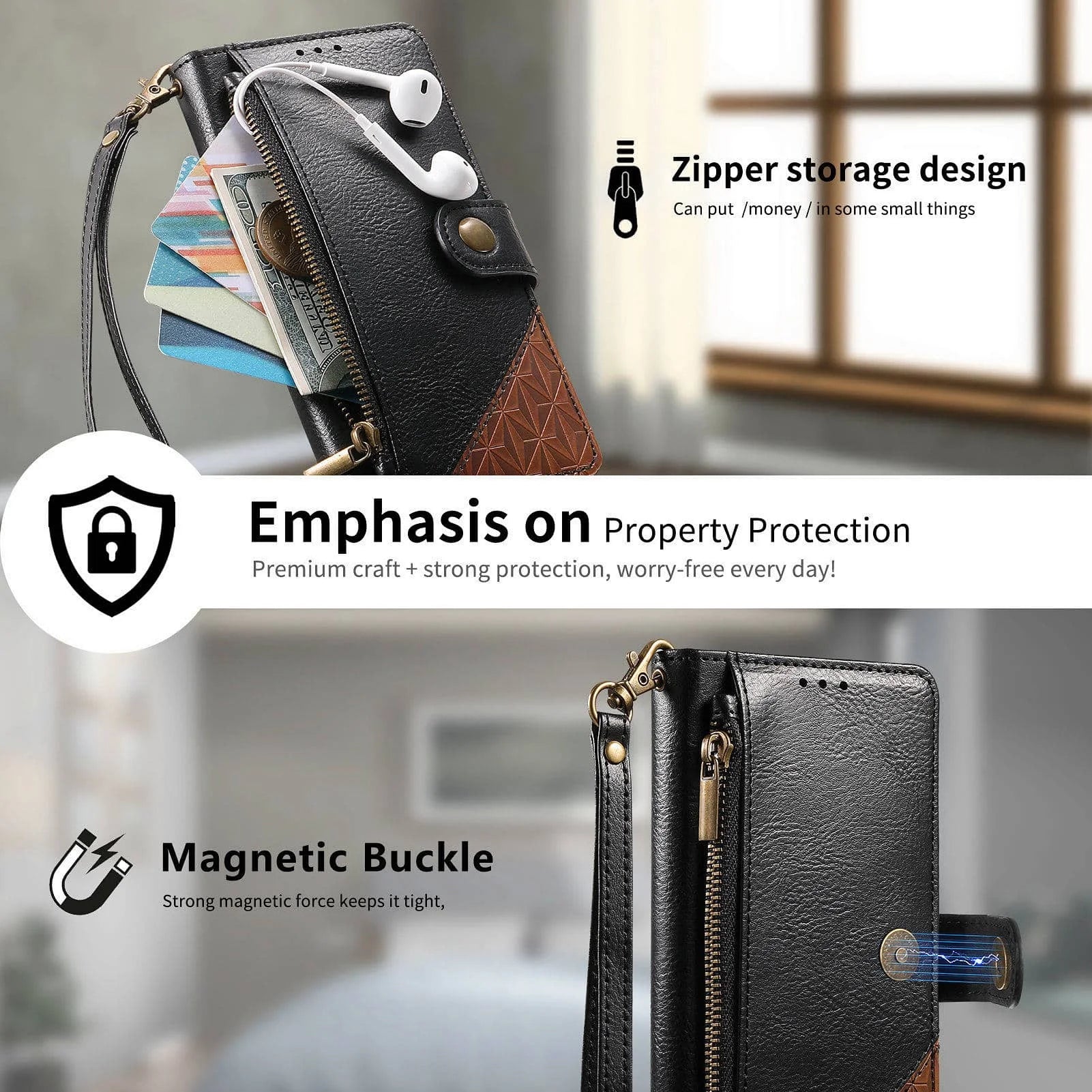 iPhone 17 Series Wallet Case with RFID Blocking Card Holder Kickstand