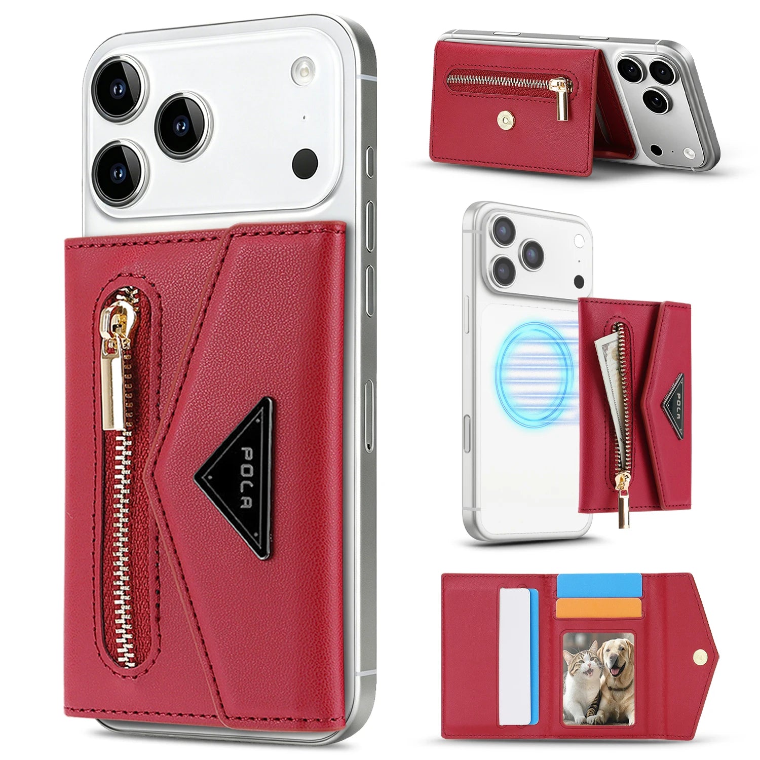 Luxury Leather Magnetic Wallet with Card Holder and Kickstand