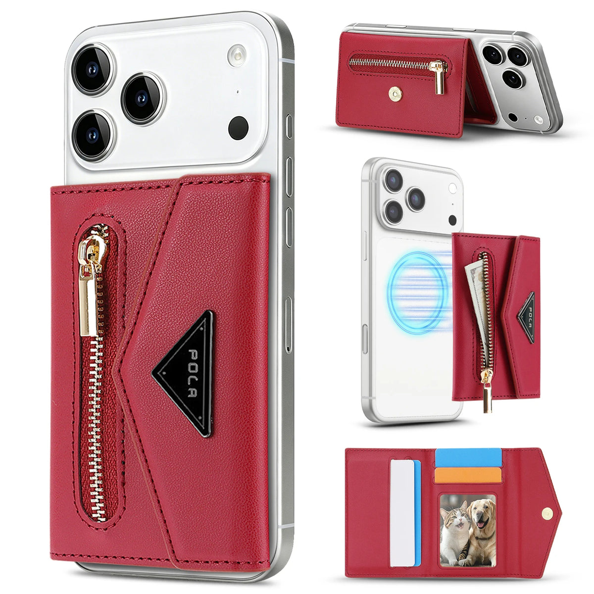 Luxury Leather Magnetic Wallet with Card Holder and Kickstand