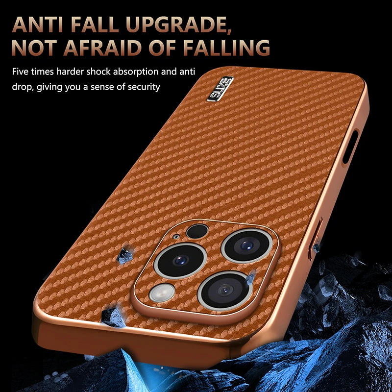 Durable Carbon Fiber Pattern Phone Case for iPhone 16 Series