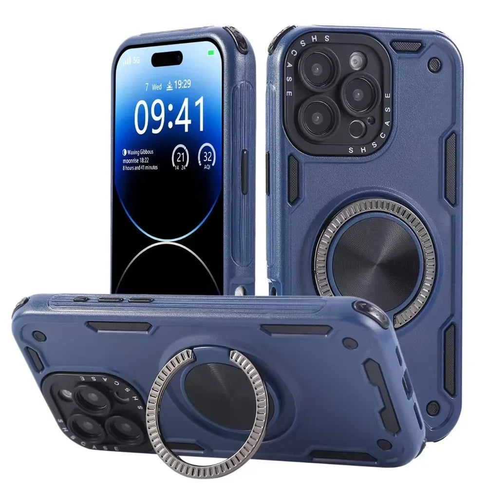 Shockproof MagSafe Phone Case with 360° Spin Ring Holder Stand for iPhone 16 Series