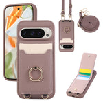 Lychee Grain Leather Lanyard Case with Card Holder and Ring for Google Pixel 9 Series