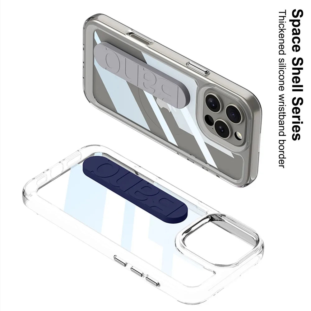 Transparent Hard Shell Shockproof Case Wrist Strap for iPhone 16 Series