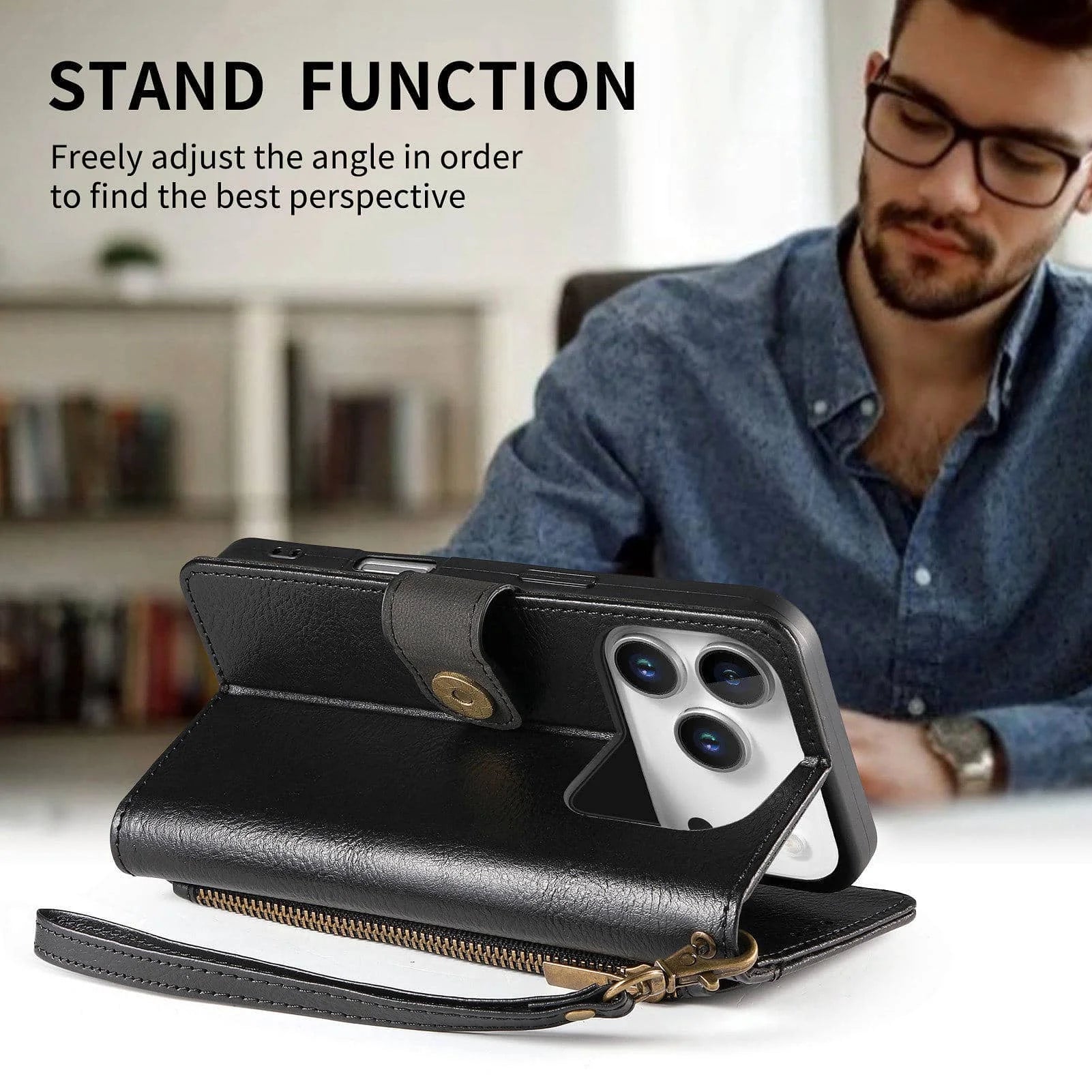 iPhone 17 Series Wallet Case with RFID Blocking Card Holder Kickstand