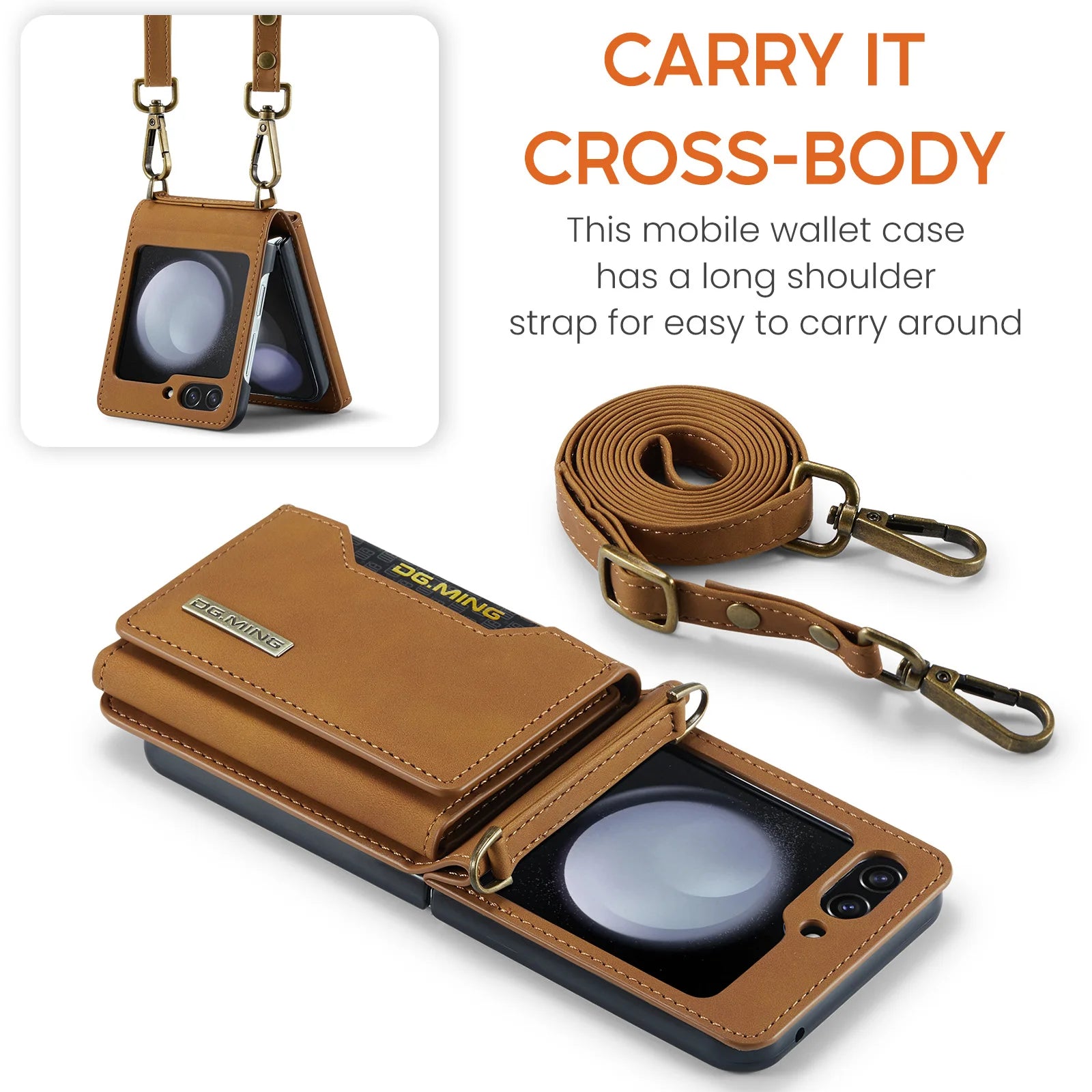 Multifunctional Storage Card Wallet PU Shock Absorbing Cover With Drawstring Foldable Phone Case for Samsung Galaxy Z Flip 5