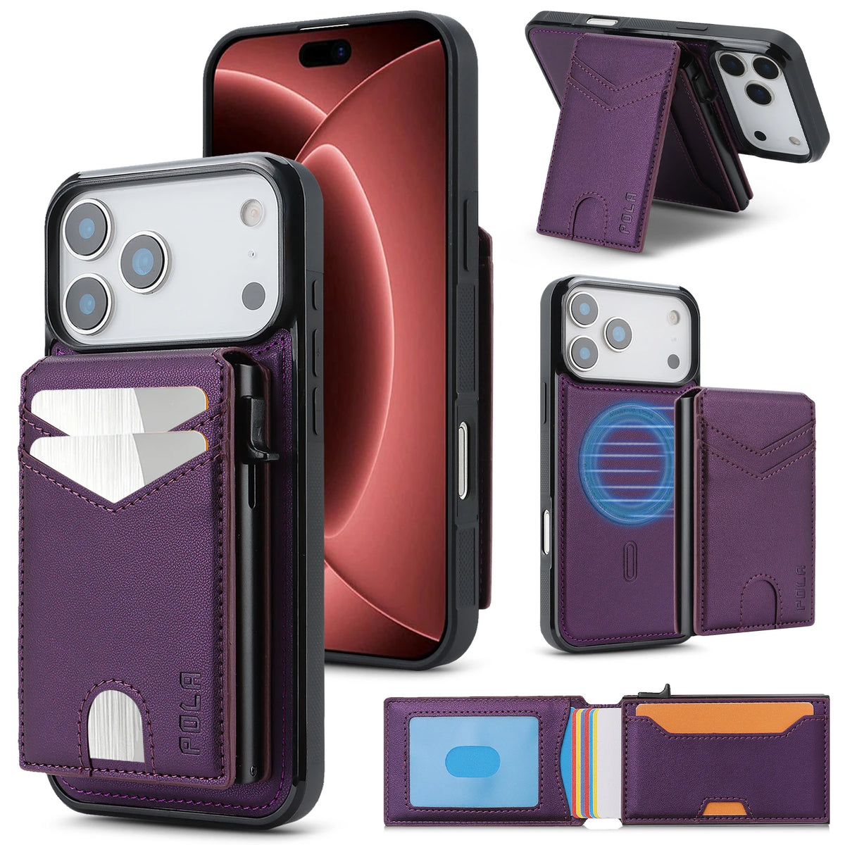 Shockproof Leather MagSafe Case with Detachable Wallet Pouch for iPhone 18 Series