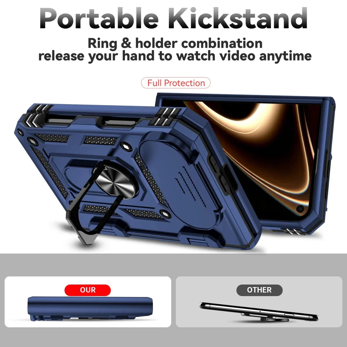 Military-Grade Case with Flip Camera Cover and Rotating Ring Stand for iPhone Duo