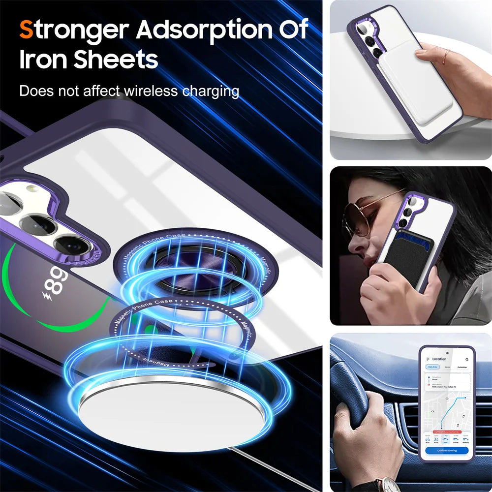 Crystal Clear Magnetic Case with Ring Stand for Samsung Galaxy S24 Series