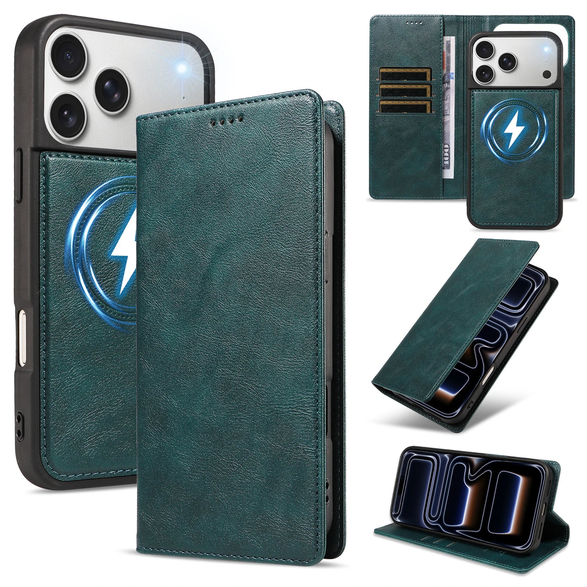 Shockproof Leather Folio Wallet Case with Detachable Magnetic Pouch for iPhone 18 Series