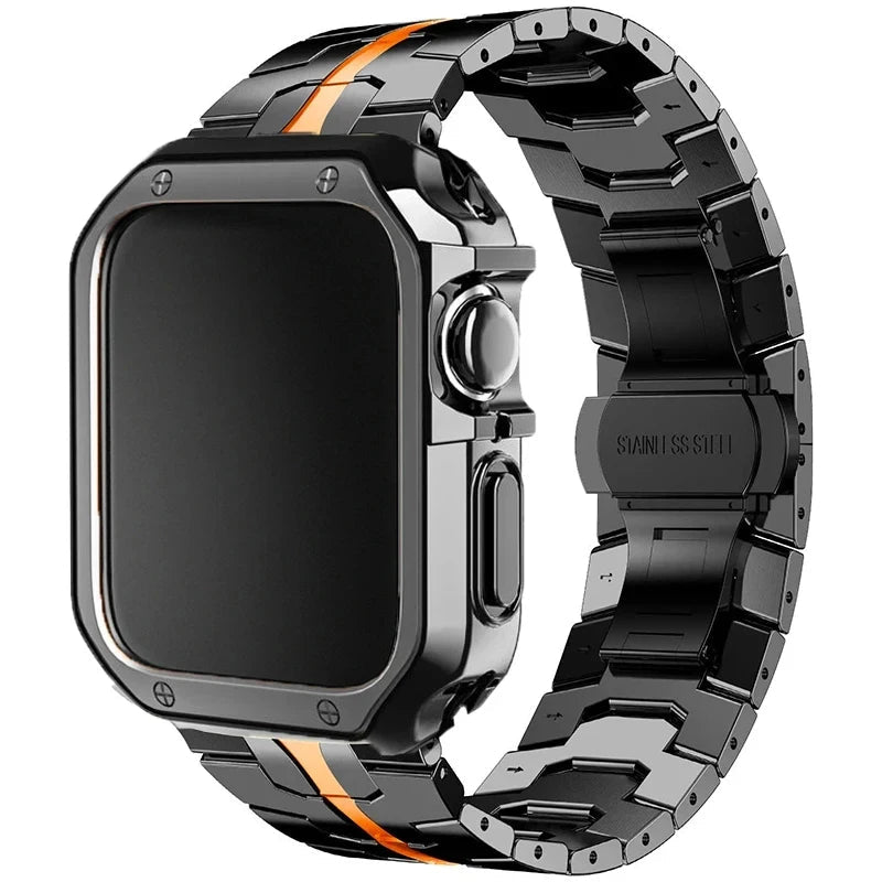 Stainless Steel Link Strap + TPU Case Combo for Apple Watch