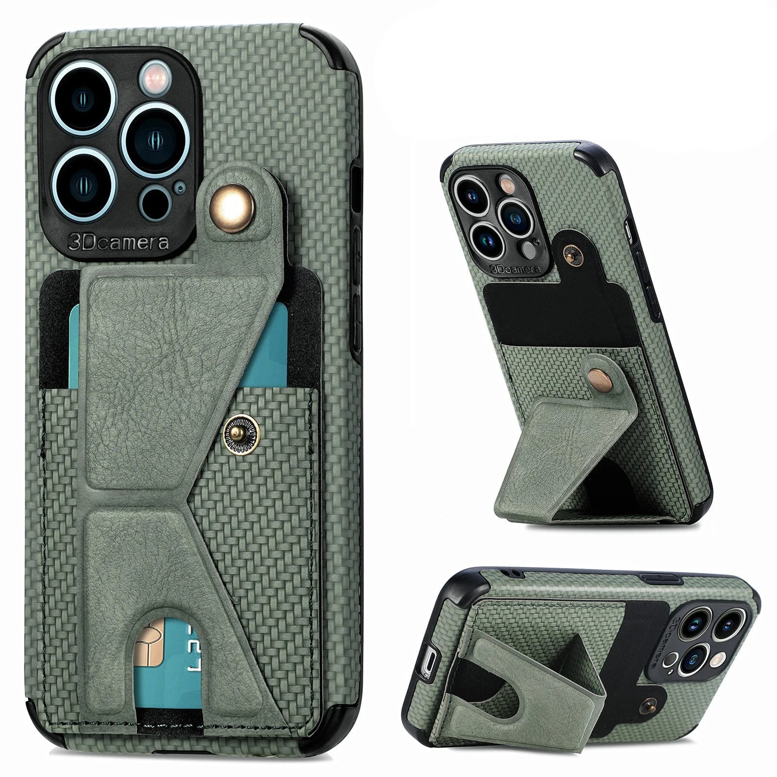 Slim Carbon Fiber Leather Wallet Flip Case with Card Holder for iPhone 14 Series